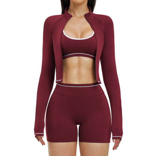 Womens Outdoor Running Fitness Three-Piece Set