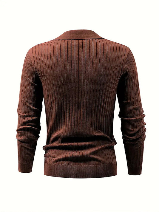 Lapel Texture Stretch Slim Knit Polo Shirt Men Polo Shirt Fashion Waffle Long-sleeved Tops Clothing Casual Comfortable Golf Men's Clothing