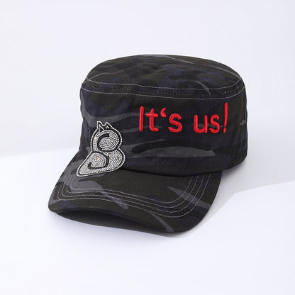 Camouflage Leopard Print Letter Embroidery Rhinestone Trendy Flat-top Baseball Cap Suitable For Outdoor Outings, Travel And Daily Use
