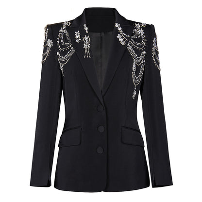 New European And American-style Heavy-Detailed Beaded Blazer Office Commute Top Womens Suit Jacket