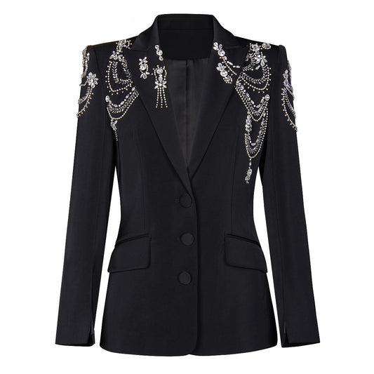New European And American-style Heavy-Detailed Beaded Blazer Office Commute Top Womens Suit Jacket