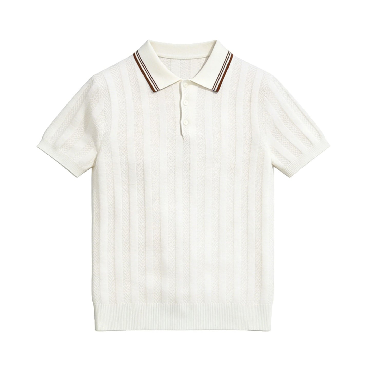 Men's Short-Sleeve Knitted T-Shirt With Lapel Collar Striped Old Money Style