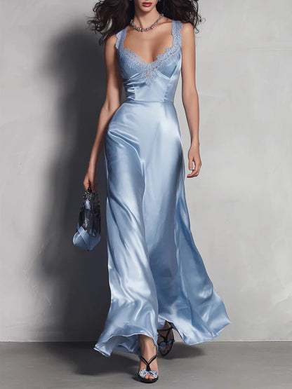 Feminine Sleeveless V-Neck Long Evening Gown
