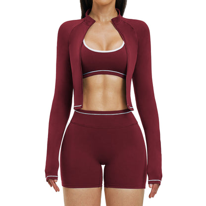 Womens Outdoor Running Fitness Three-Piece Set