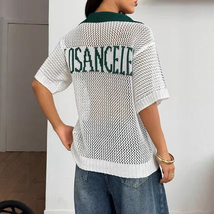 Women's Retro Casual Hollow-Out Preppy-Style Knitted Top