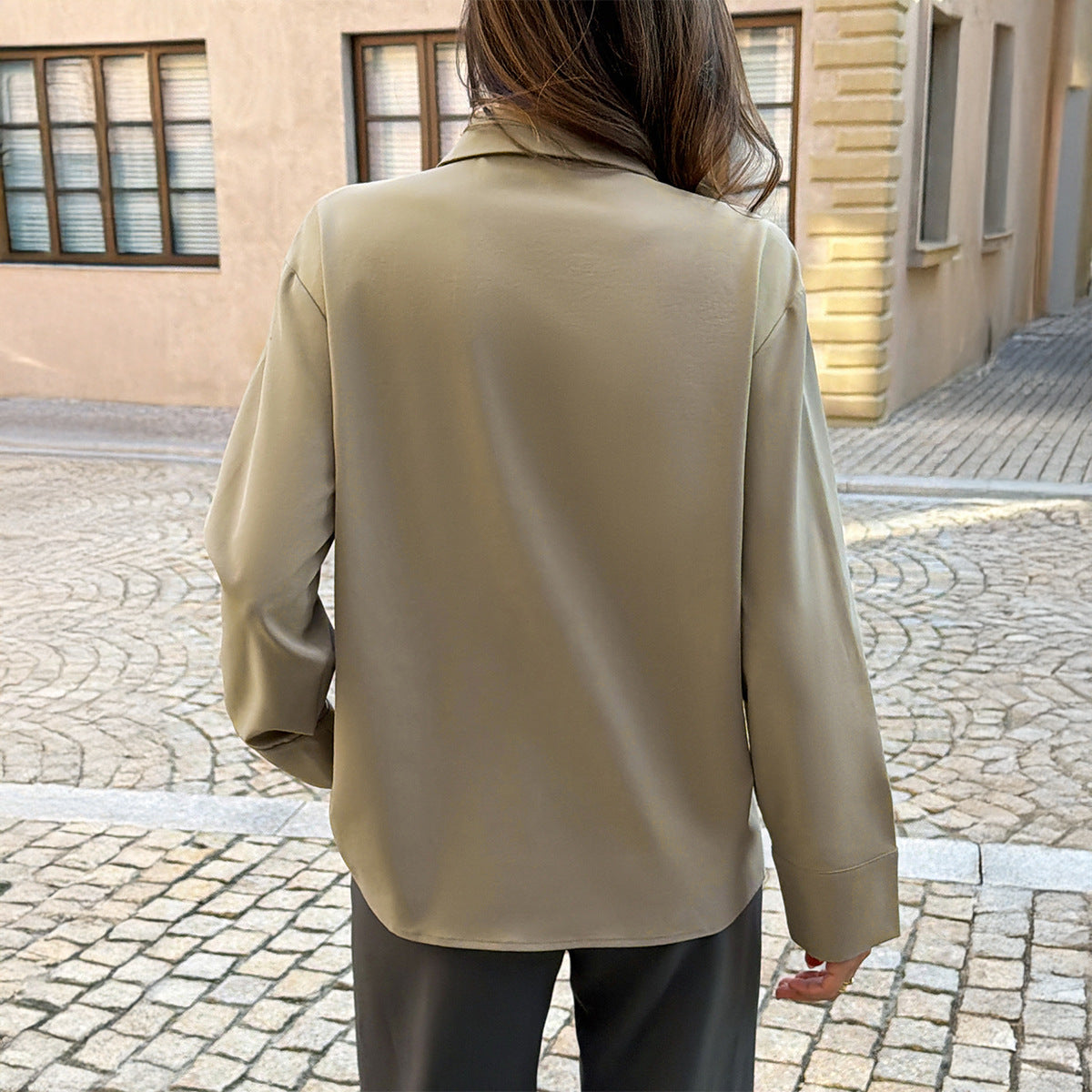 Old-money-style Drapey Lapel-neck Long-sleeve Shirt Top