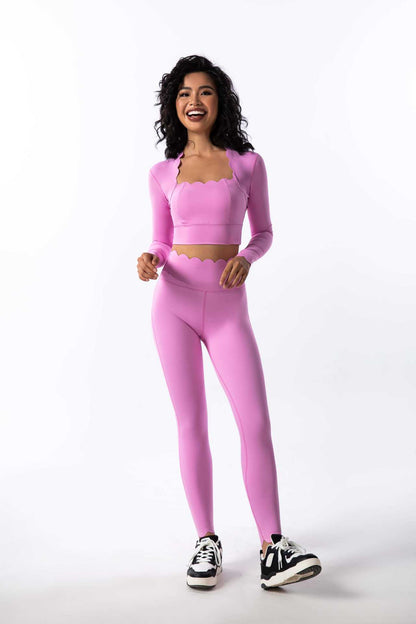 Womens Solid-Colored Square-Neck Long-Sleeve Sport Top And Pants Set