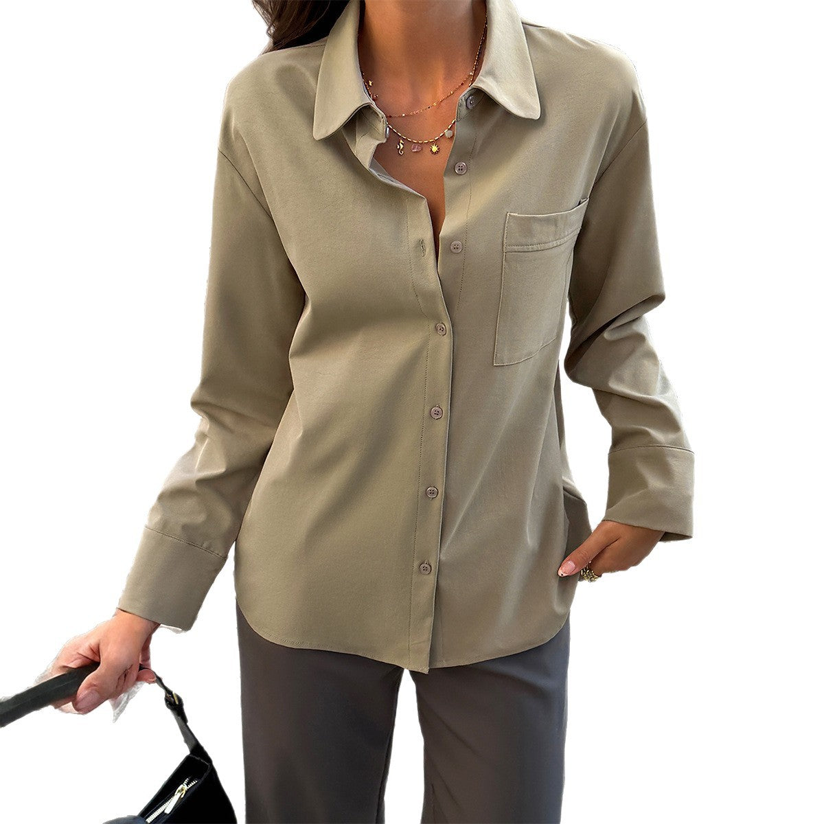 Old-money-style Drapey Lapel-neck Long-sleeve Shirt Top