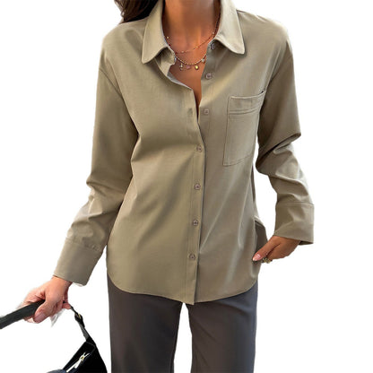 Old-money-style Drapey Lapel-neck Long-sleeve Shirt Top