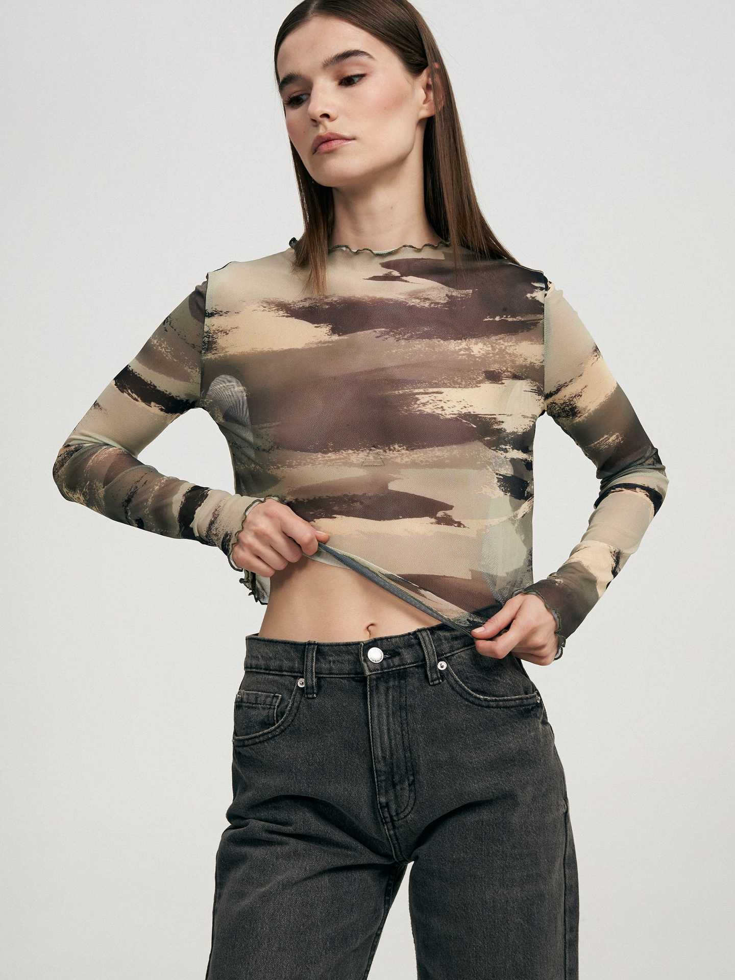 Women's Leopard-Print Mesh Printed Bodysuit T-Shirt Top