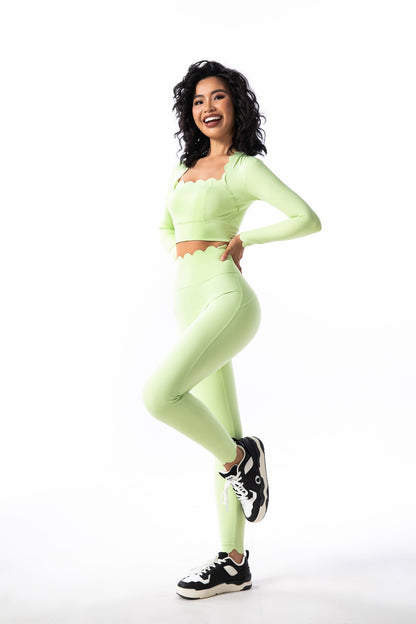 Womens Solid-Colored Square-Neck Long-Sleeve Sport Top And Pants Set