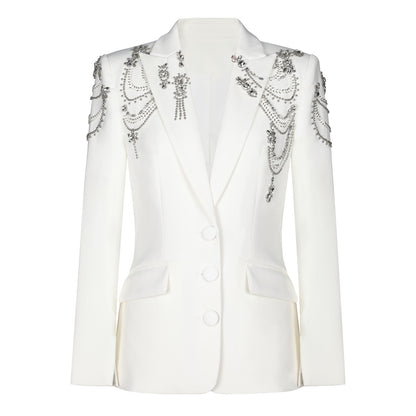 New European And American-style Heavy-Detailed Beaded Blazer Office Commute Top Womens Suit Jacket