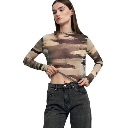 Women's Leopard-Print Mesh Printed Bodysuit T-Shirt Top
