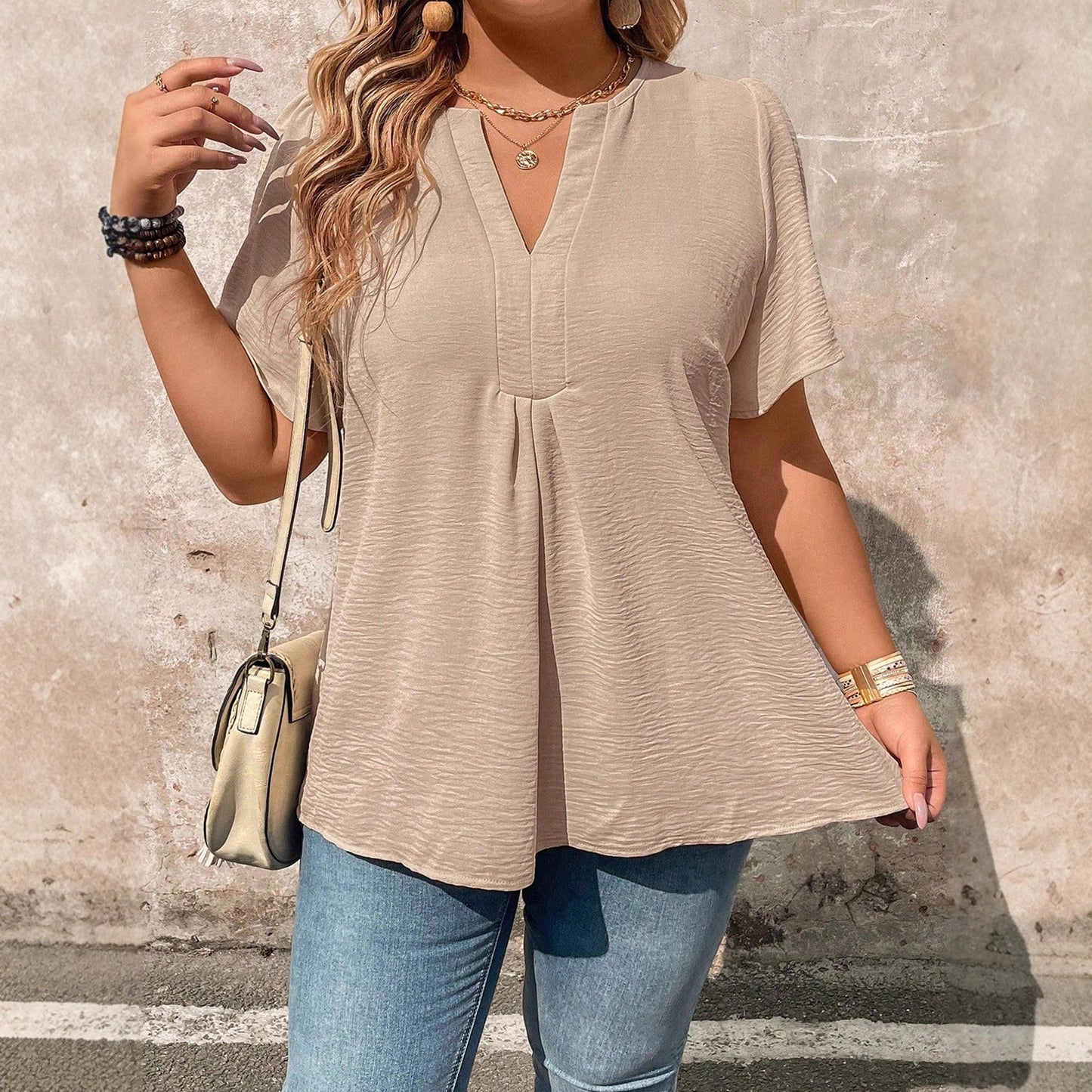 Women's V-neck Short-sleeve Chiffon Top