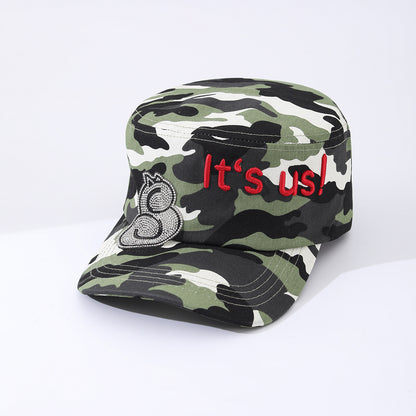 Camouflage Leopard Print Letter Embroidery Rhinestone Trendy Flat-top Baseball Cap Suitable For Outdoor Outings, Travel And Daily Use