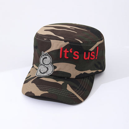 Camouflage Leopard Print Letter Embroidery Rhinestone Trendy Flat-top Baseball Cap Suitable For Outdoor Outings, Travel And Daily Use