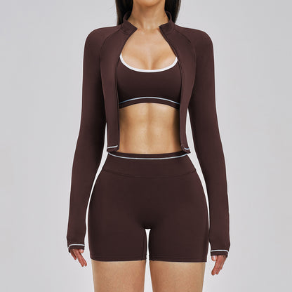 Womens Outdoor Running Fitness Three-Piece Set