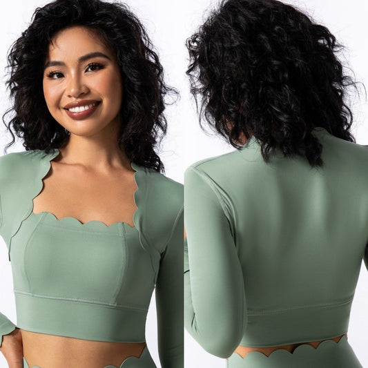 Womens Solid-Colored Square-Neck Long-Sleeve Sport Top And Pants Set